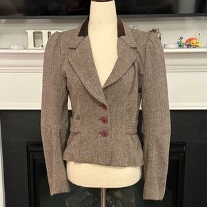 Mason Wool Herringbone Blazer with Leather Collar Accent – Size 8